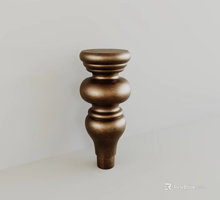 Brown Column with Multiple Circular Layers and Shiny Surface Against Light Colored Wall And Floor 3d model 