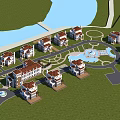 Luxury Residential Buildings With Green Lawns Water Fountain And Scenic Landscape