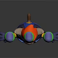 3D Cat Character With Blue Yellow Armor Red Helmet Green Eyes Juggling Floating Spheres