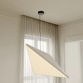 Modern White Polygonal Pendant Light in Bright Room With Large Windows and Minimalist Design