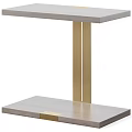 Modern Round Top Side Table With Golden Metal Legs And Wooden Tier Design