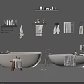 Elegant Modern Minotti Bathroom Interior With Freestanding Bathtub Shelves Towels And Toiletries