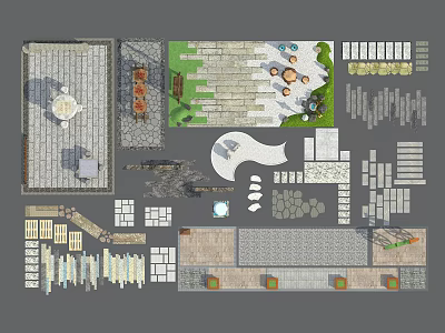 Garden Ornament Design With Stone Paths Small Fountain Benches And Plant Arrangements 3d model