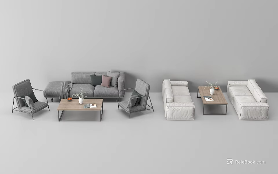 Modern Living Room Sofa Coffee Table Combination With Gray White Pillows And Minimalist Design Elements 3d model