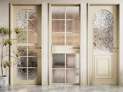 Elegant Modern Beige Casement Doors With Arched Textured And Panel Glass Designs 3d model