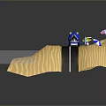 Shark Shaped Car Driving On Beach Road With Surfboards And Colorful Umbrellas