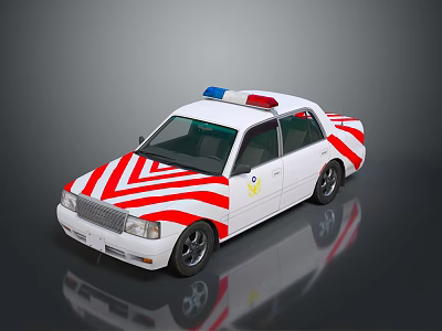 White Ambulance With Red White Stripes Blue Red Emergency Lights On Roof 3d model