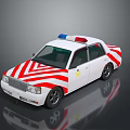 White Ambulance With Red White Stripes Blue Red Emergency Lights On Roof