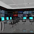 Modern Spacious Monitoring Control Room With Large Display Screens And Multiple Orderly Computer Workstations
