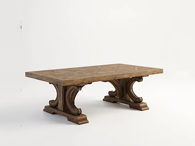 Wooden Dining Table With Intricate Carved Legs and Textured Tabletop in Classic Style 3d model
