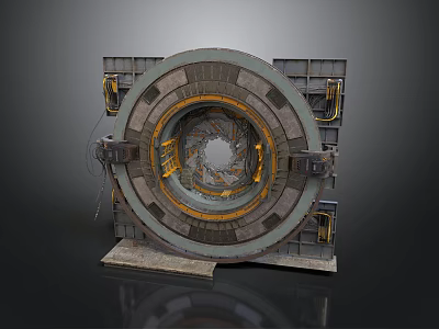 Industrial Circular Mechanical Structure With Metal Frame Yellow Accents And Base Platform 3d model