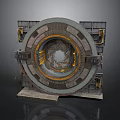 Industrial Circular Mechanical Structure With Metal Frame Yellow Accents And Base Platform