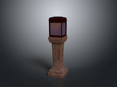 Traditional Outdoor Lamp Post With Stone Textured Pillar And Square Glass Lantern Top 3d model