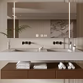 Modern Bathroom Vanity Cabinet With Double Sink Mirror And Folded Towels