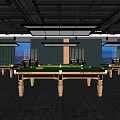 Elegant Billiard Room Interior With Green Felt Tables And Overhead Lighting Fixtures