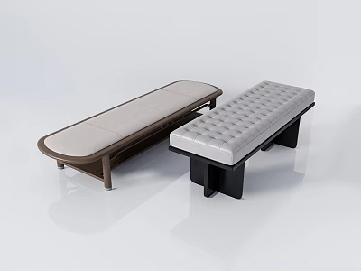 Modern Upholstered Sofa Benches With Beige Gray Tufted Seats And Wooden Black Legs 3d model