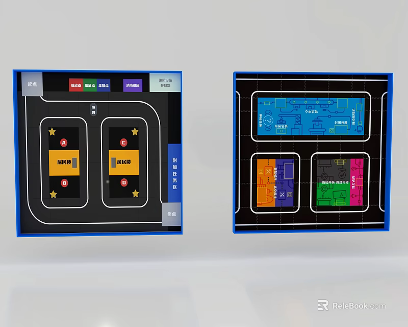 Detailed School Layout Plans Featuring Color Coded Zones And Exit Routes 3d model 