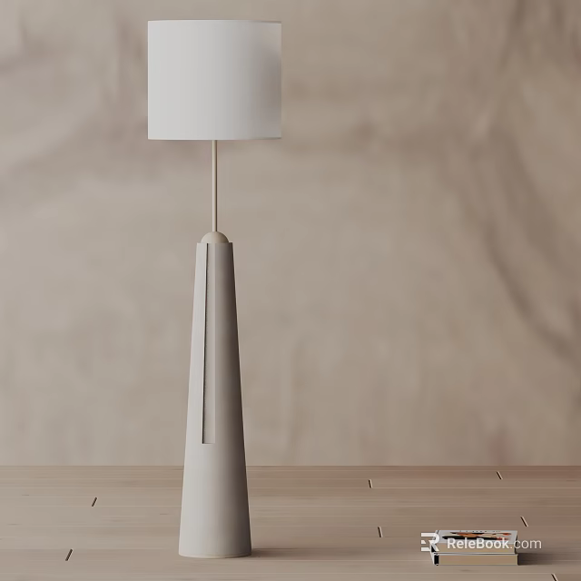 Minimalist Modern Floor Lamp With Slim Ceramic Base And White Fabric Shade In Living Room 3d model 