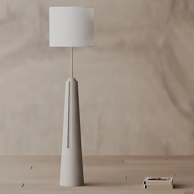 Minimalist Modern Floor Lamp With Slim Ceramic Base And White Fabric Shade In Living Room 3d model