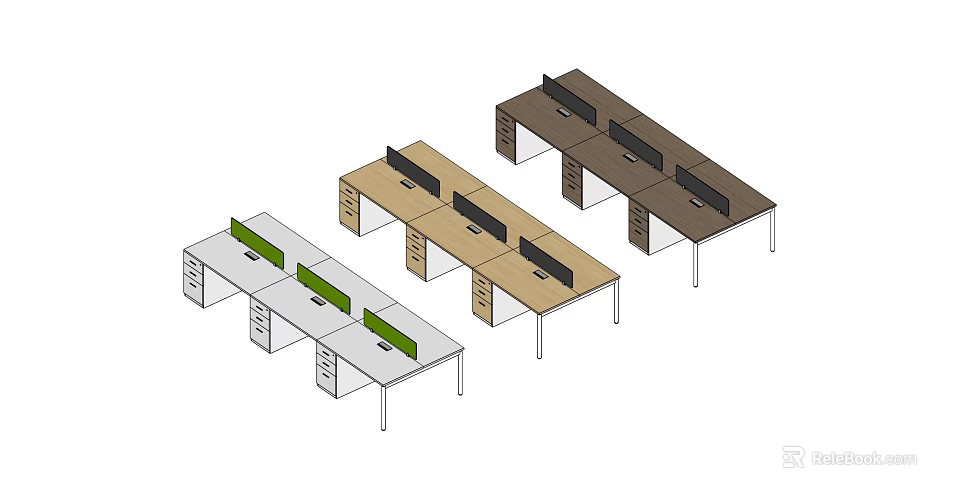 Modern Office Workstations With Multiple Colors Drawers And Dividers 3d model