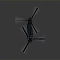 Detailed Dark Blue Helicopter with Rotating Rotors and Streamlined Fuselage in 3D Rendering