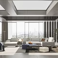 Modern Living Room With Large Windows City View Sofa And Coffee Table Rug