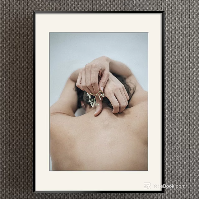 Portrait Painting Back Hands Clasped Behind Head Flower Ring Light Brown Frame Gray Wall 3d model 