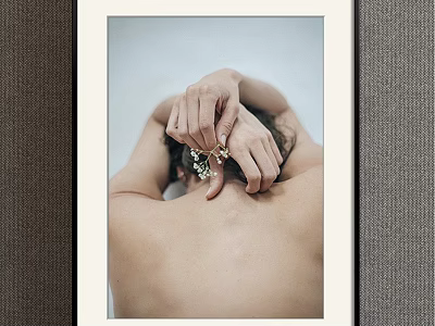 Portrait Painting Back Hands Clasped Behind Head Flower Ring Light Brown Frame Gray Wall 3d model