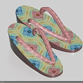 Light Green Platform Slipper Shoes With Blue Pink Floral Patterns And Comfortable Pink Straps