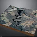Detailed 3D Topographic Model With River Mountains Satellite Imagery And Wooden Base