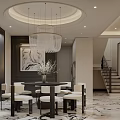 Modern Living And Dining Room Interior With White Sofa Dining Table Marble Floor And TV