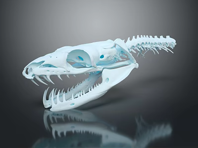 Detailed Animal Organ Skeleton Skull With Sharp Teeth And Blue Accents On Dark Background 3d model