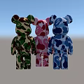 Colorful Camouflage Bear Sculptures With Green Pink Blue Patterns Artistic Design And Detailed Craftsmanship