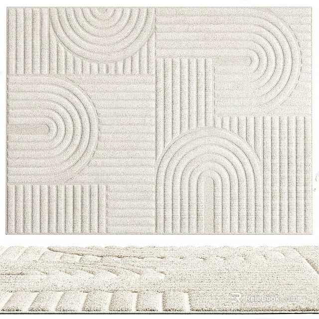 Square Rug with Geometric Arched Striped Patterns Neutral Beige Soft Textured Design 3d model 