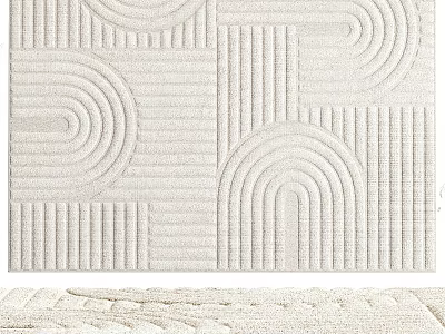 Square Rug with Geometric Arched Striped Patterns Neutral Beige Soft Textured Design 3d model
