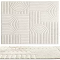 Square Rug with Geometric Arched Striped Patterns Neutral Beige Soft Textured Design