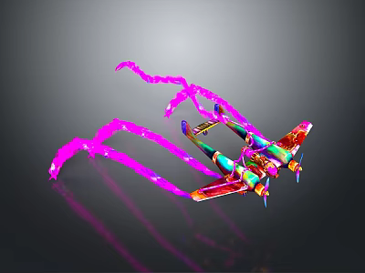 Colorful Airplane Model With Pink Glowing Tentacles On Dark Background 3d model