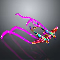 Colorful Airplane Model With Pink Glowing Tentacles On Dark Background