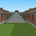 Red Brick Office Building With Modern Glass Facade And Dark Roof Design