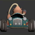 Cartoon Blue Toy Car With Pink Figure Silver Wheels And Red Front Details
