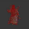 Mythical Horned Character In Ornamental Robe With Twisted Branches Standing Pose