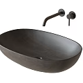 Black Oval Shaped Wash Basin With Wall Mounted Faucet And Control Knob In Modern Design