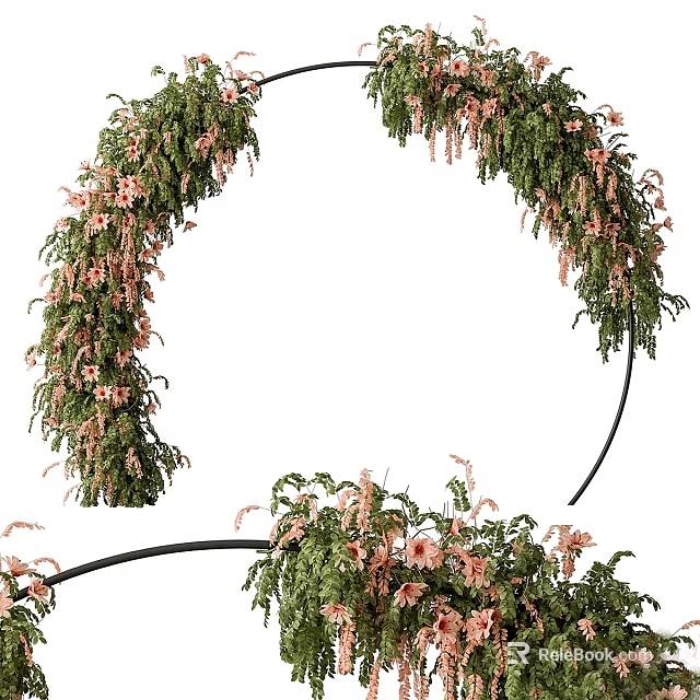 Elegant Floral Display Design With Pink Blossoms Green Leaves And Decorative Vines 3d model 
