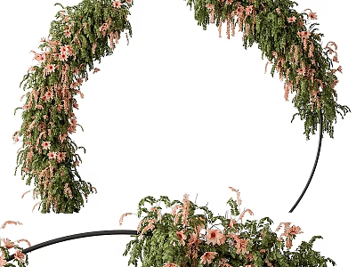 Elegant Floral Display Design With Pink Blossoms Green Leaves And Decorative Vines 3d model