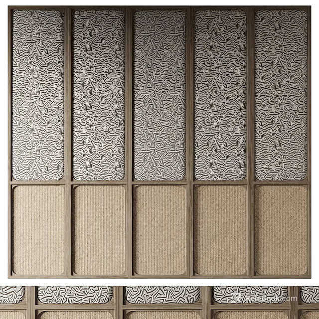 Modern Sofa Background Wall With Patterned And Woven Texture Panel Design 3d model