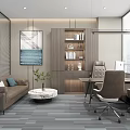 Modern Office Interior With Sofa Coffee Table Bookshelf And Workstations 3d model
