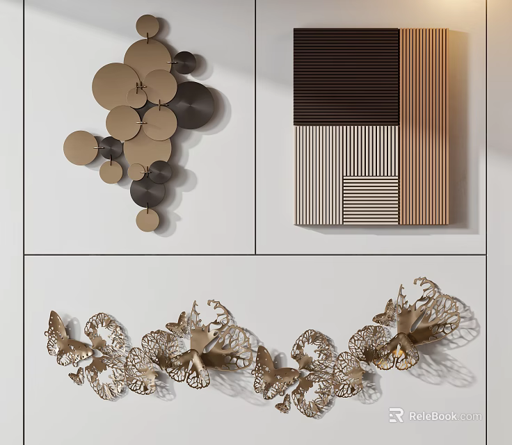 Elegant Stylish Wall Decorations With Circular Geometric And Butterfly Designs 3d model 