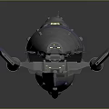 Gray Spaceship 3D Model Featuring Blue Stripes And Wing Like Structure In Space