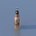 Elegant Transparent Wine Bottle and Wine Glass with Pink Liquid Blue Cap on Gray Background