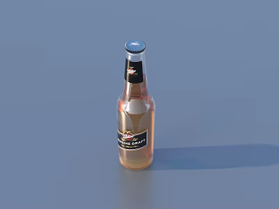 Elegant Transparent Wine Bottle and Wine Glass with Pink Liquid Blue Cap on Gray Background 3d model